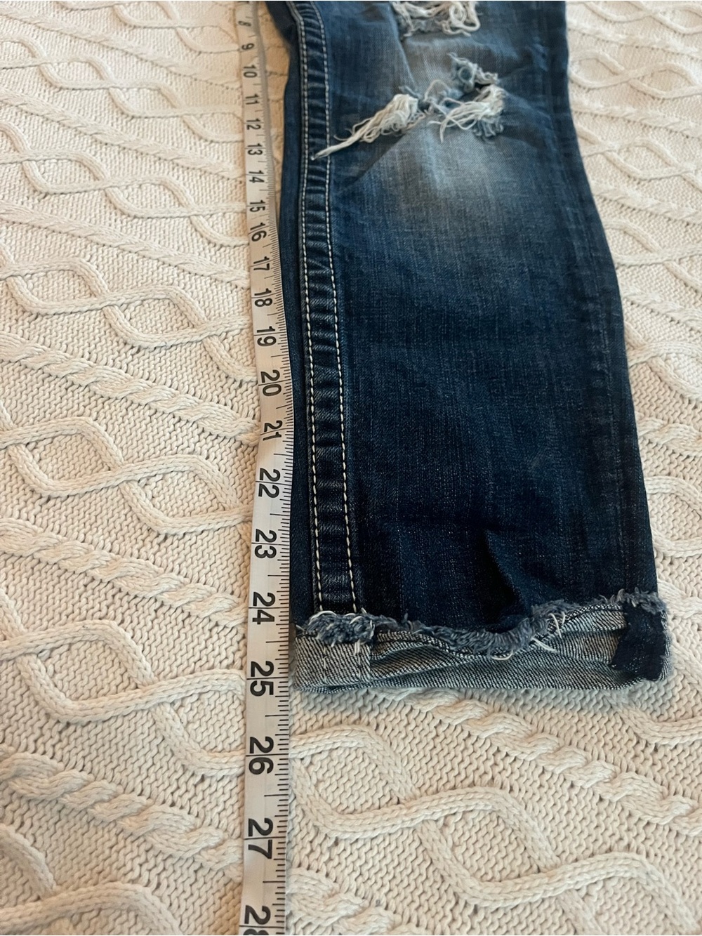 Vigoss Dark Blue Distressed Women’s Skinny Cropped Jeans Size 29 - Picture 14 of 16